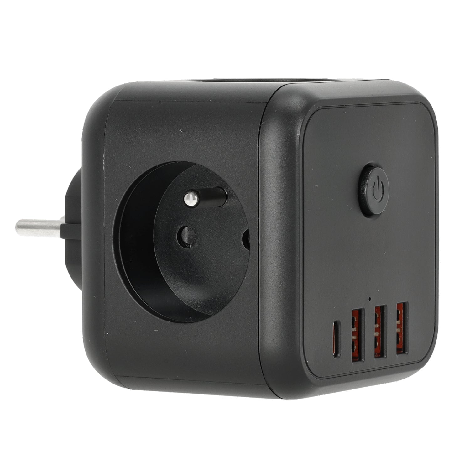 Rozgałęźnik Sieciowy Kostka 3 gniazda + 4x USB Wyłącznik Czarny Rozdzielacz - LAITICA