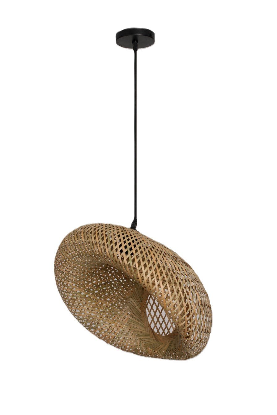 Stylowa Lampa Wisząca BEMIDI M boho Duża 50cm Pleciona KLOSZ BAMBUSOWY - LAITICA