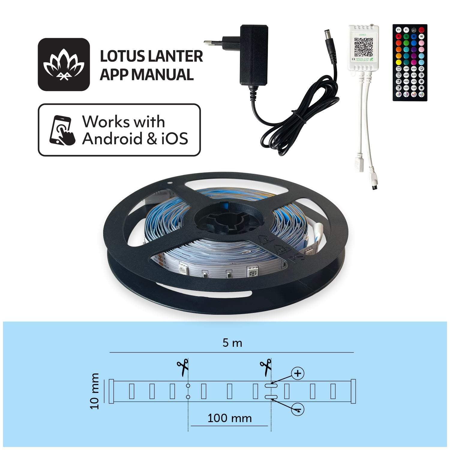 Taśma LED 5M RGB Kolorowa SMART HOME Aplikacja Miganie w Rytm Muzyki PILOT - LAITICA