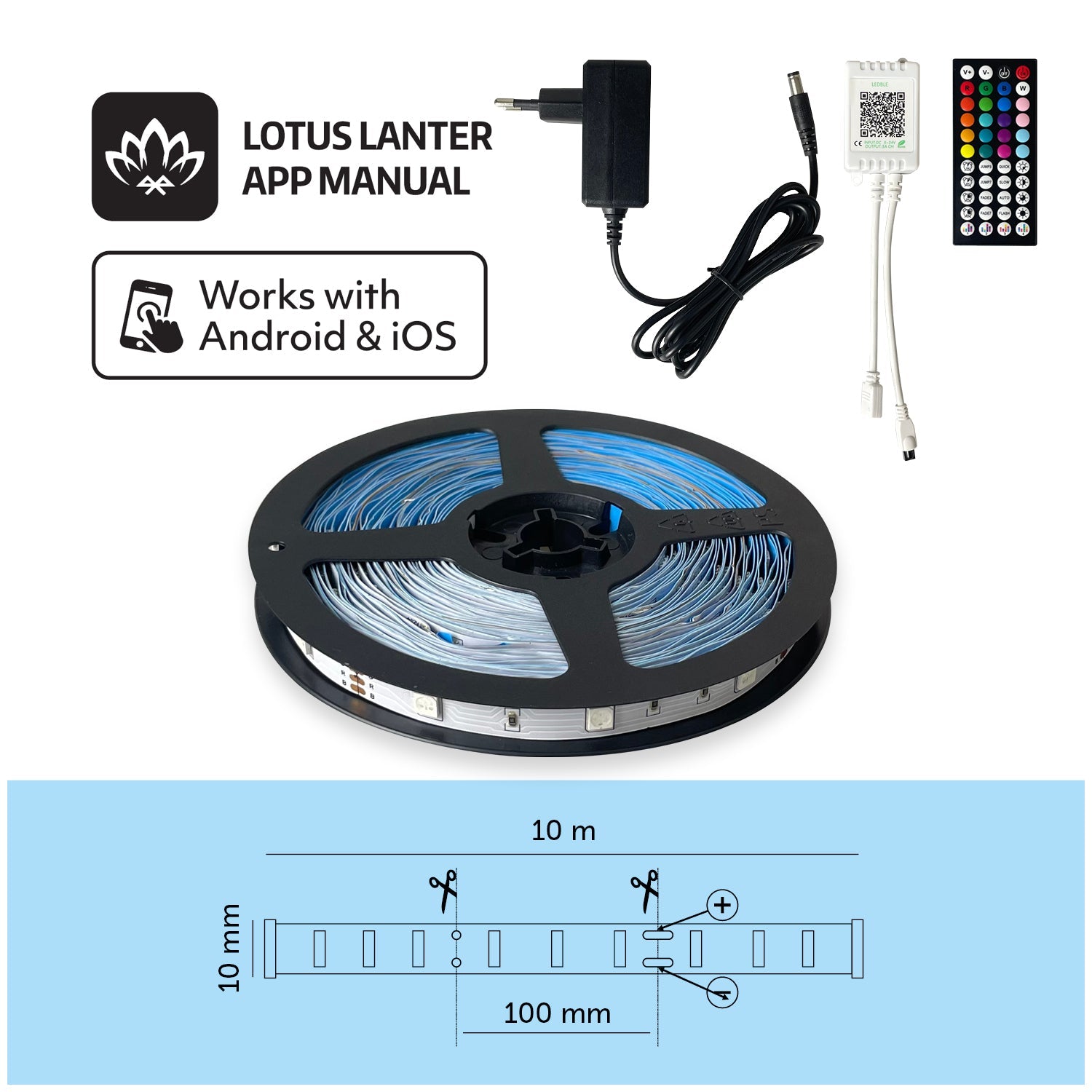 Taśma LED RGB 5050 Aplikacja SMART HOME 10M PILOT Bluetooth muzyka zestaw - LAITICA