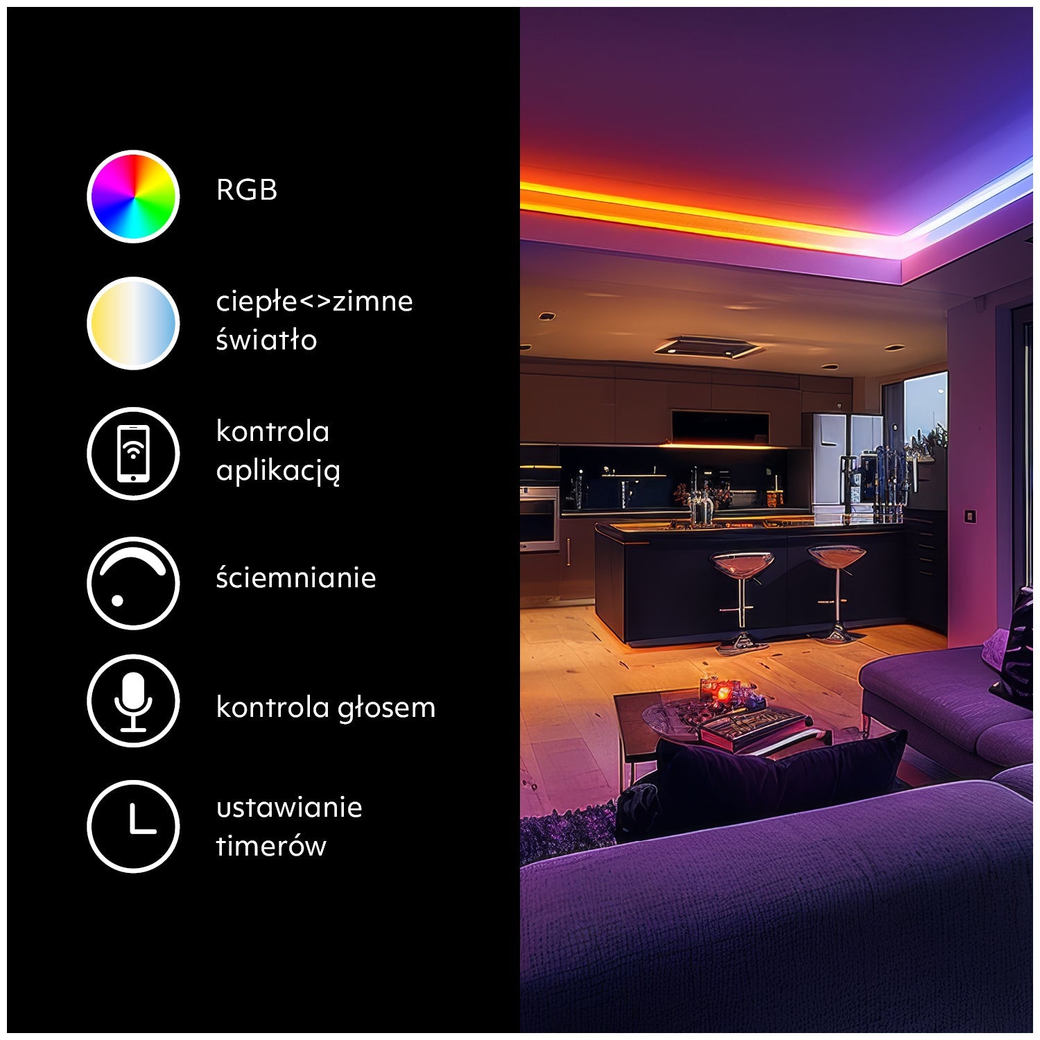 Taśma LED RGB 5050 Aplikacja SMART HOME 5M PILOT Bluetooth muzyka zestaw - LAITICA