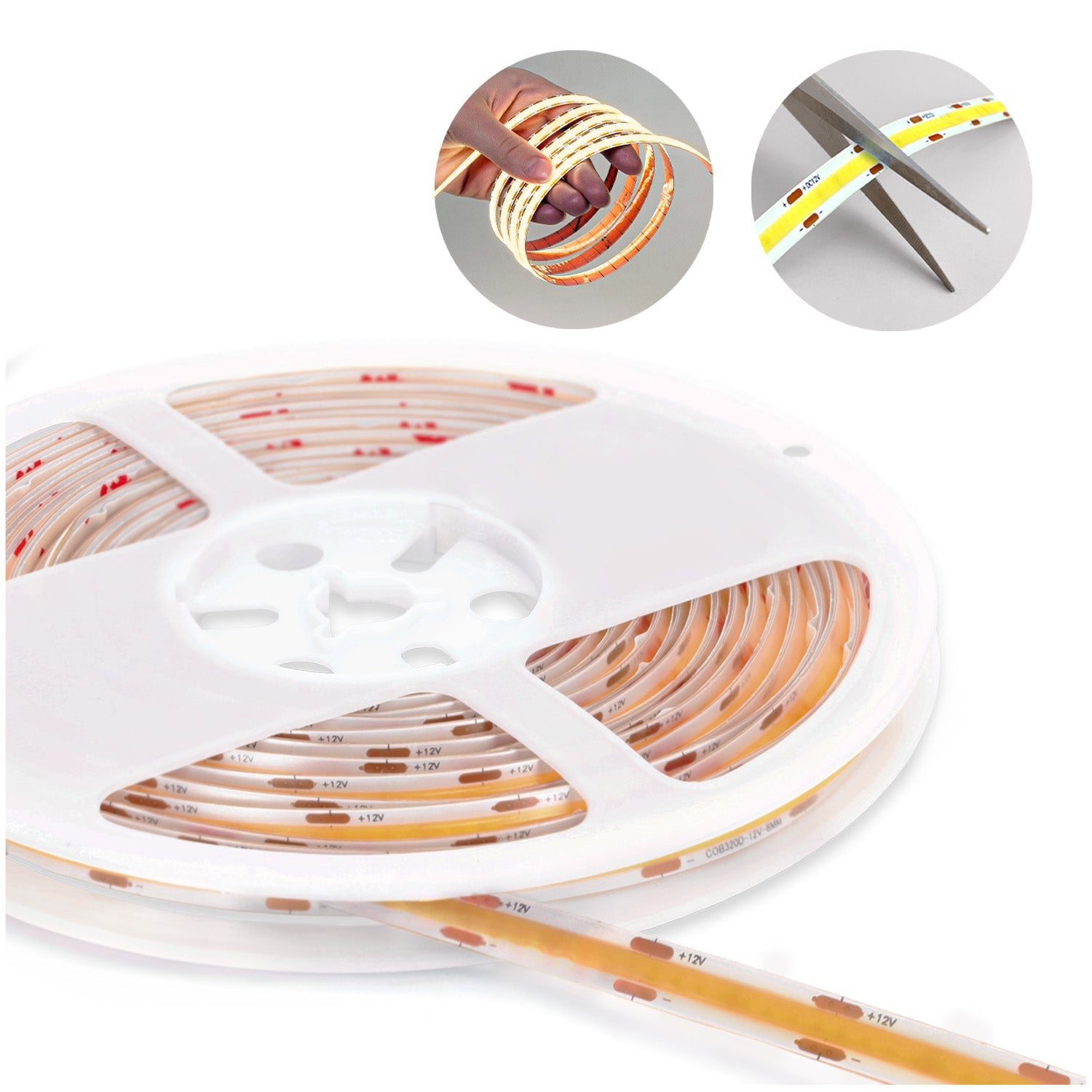 Taśma LED TIRA 12V barwa ciepła 320 diod COB 5m IP20 możliwość cięcia - LAITICA