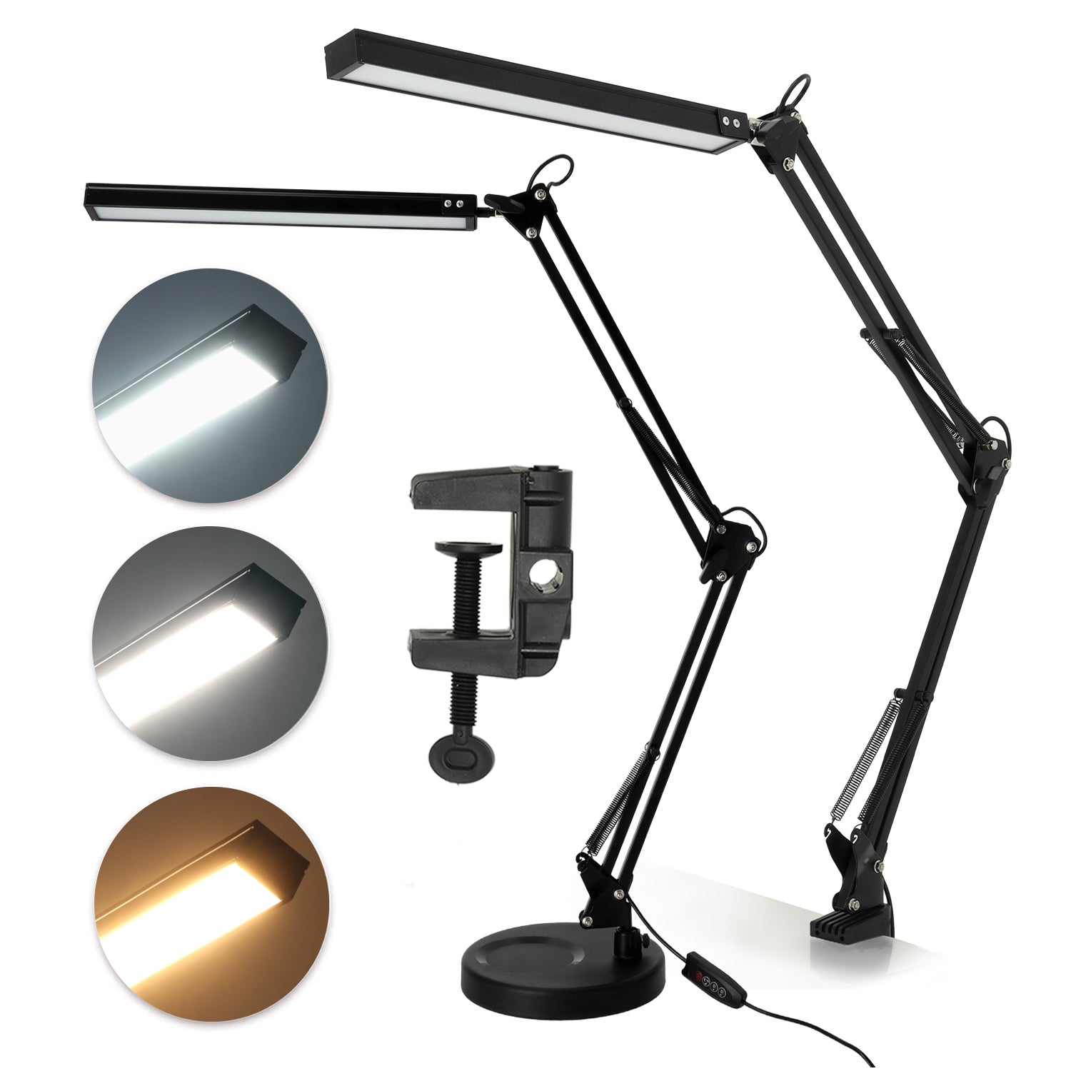 Lampka Biurkowa Regulowana 14W Czarna Kreślarska 2w1 Regulacja Barwy USB-A