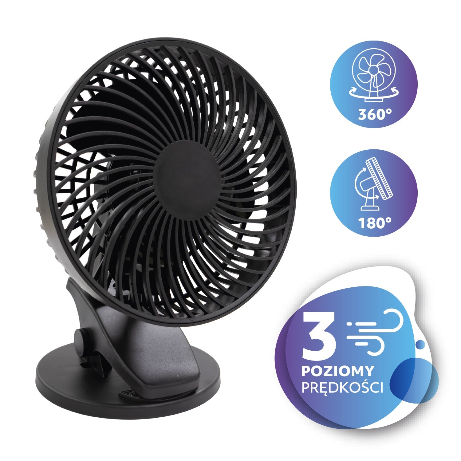 Wentylator biurkowy VIENTO CLIP czarny - LAITICA