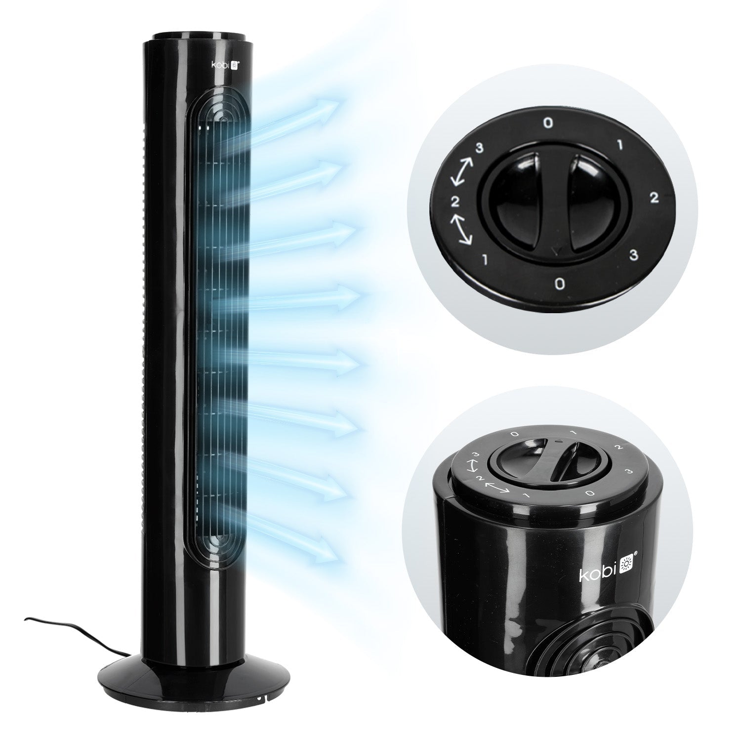 Wentylator kolumnowy NOIR 45W CZARNY stojący 3 PRĘDKOŚCI cichy obrotowy - LAITICA