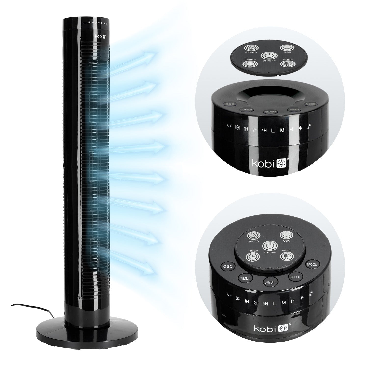 Wentylator kolumnowy VENT 45W CZARNY z pilotem stojący 3 PRĘDKOŚCI cichy - LAITICA