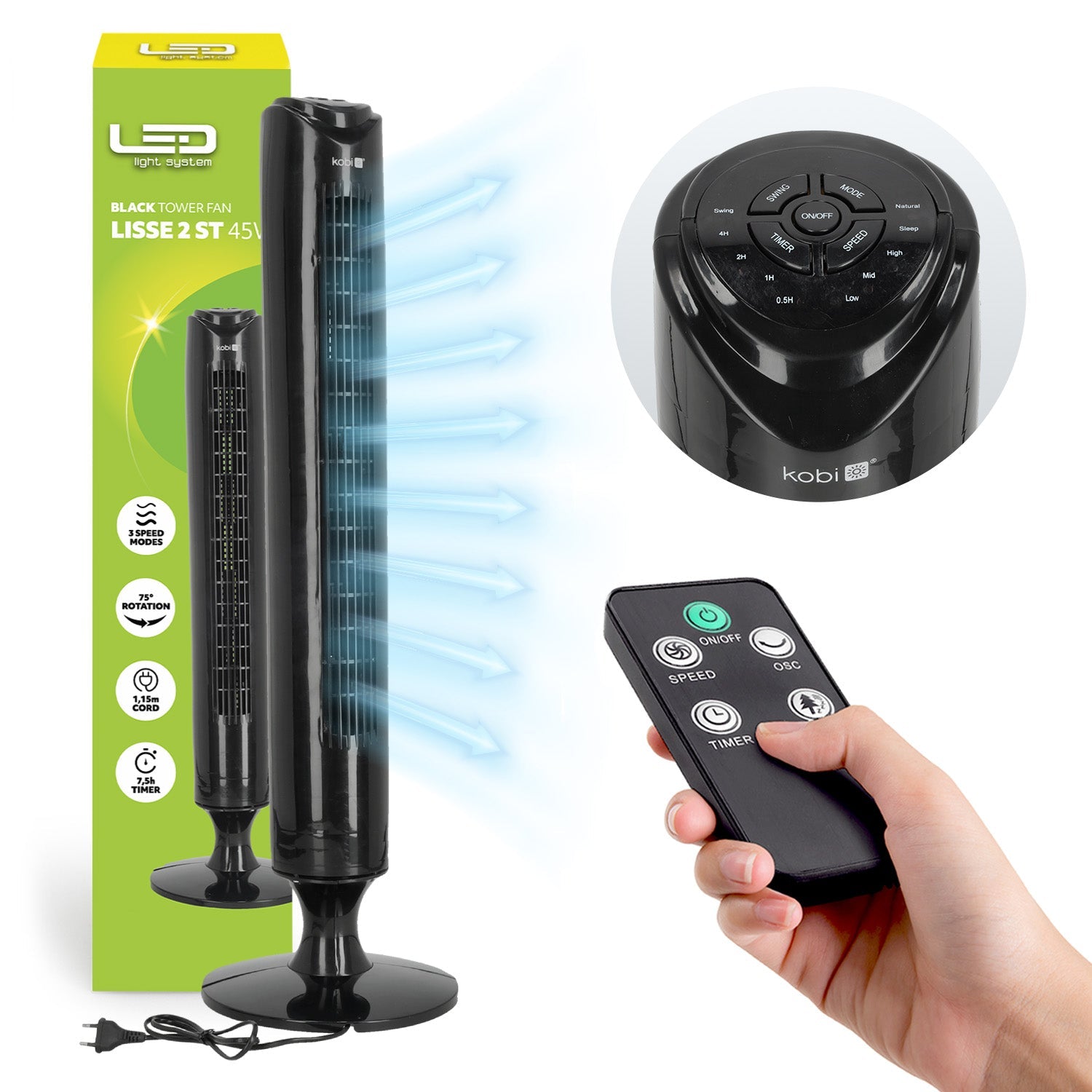 Wentylator wieżowy LISSE 2 ST 45W czarny - LAITICA