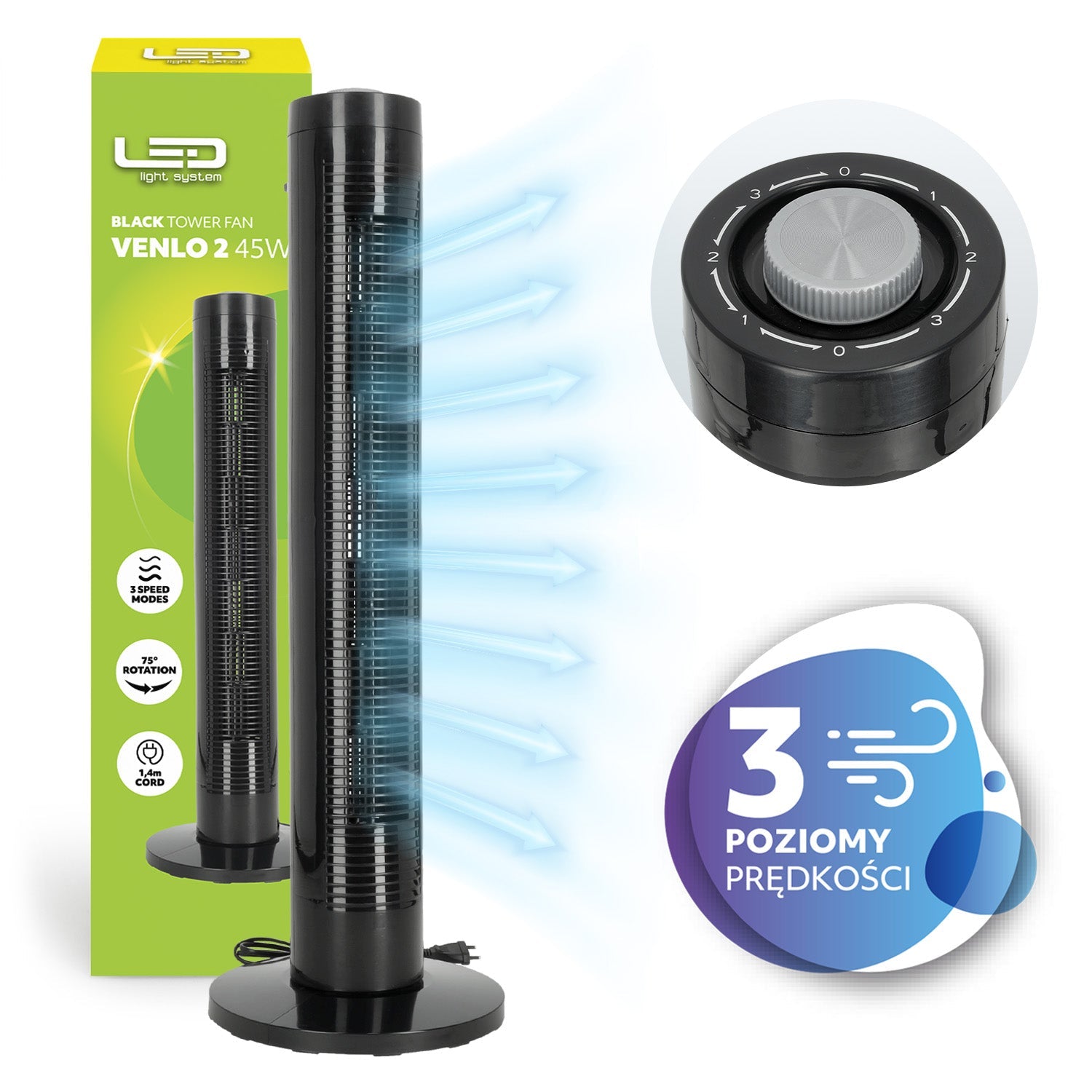 Wentylator wieżowy VENLO 2 45W czarny - LAITICA