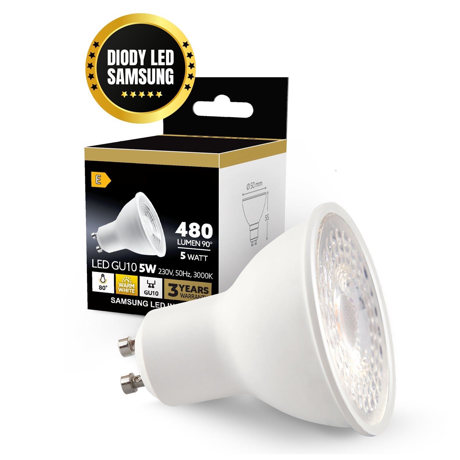 Żarówka LED 5W GU10 PREMIUM barwa ciepłobiała - LAITICA