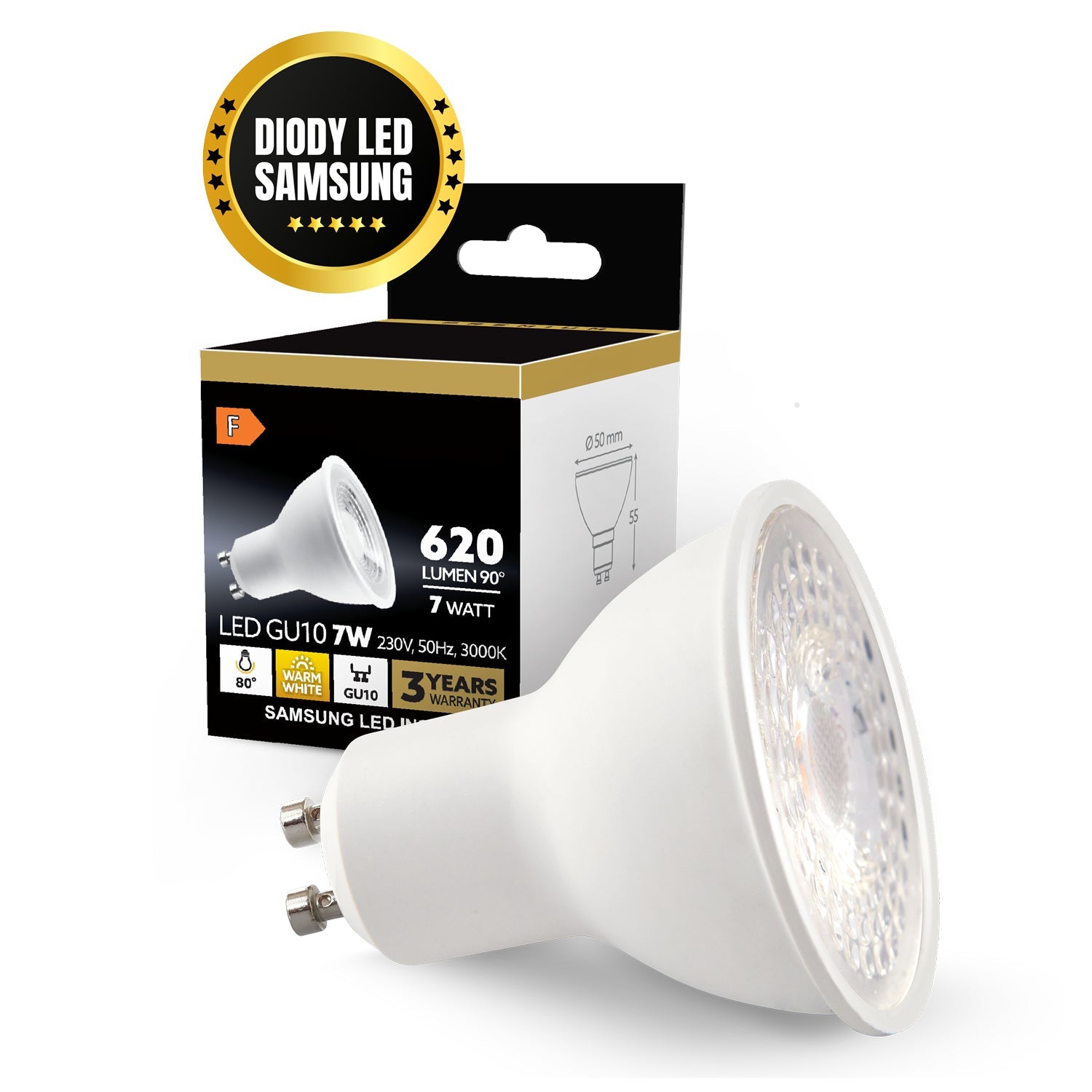 Żarówka LED 7W GU10 premium barwa ciepłobiała - LAITICA
