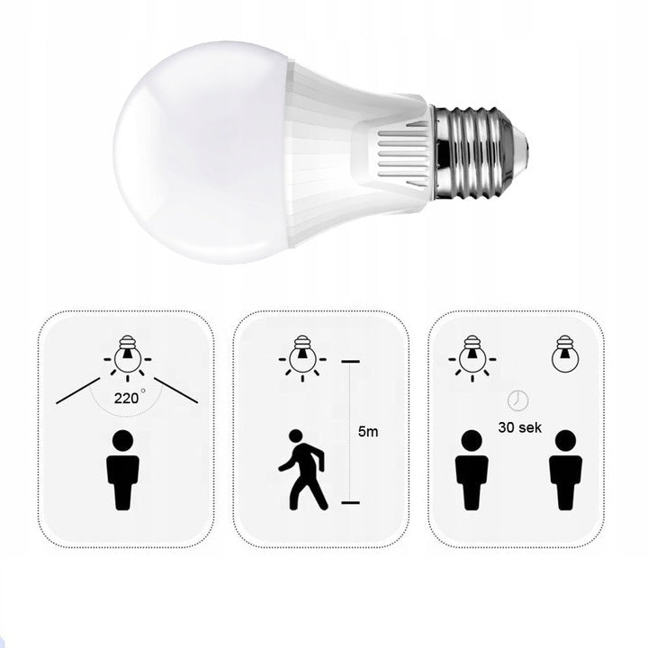 Żarówka LED 9W E27 PREMIUM barwa neutralna 4000K czujnik ruchu i natężenia światła - LAITICA