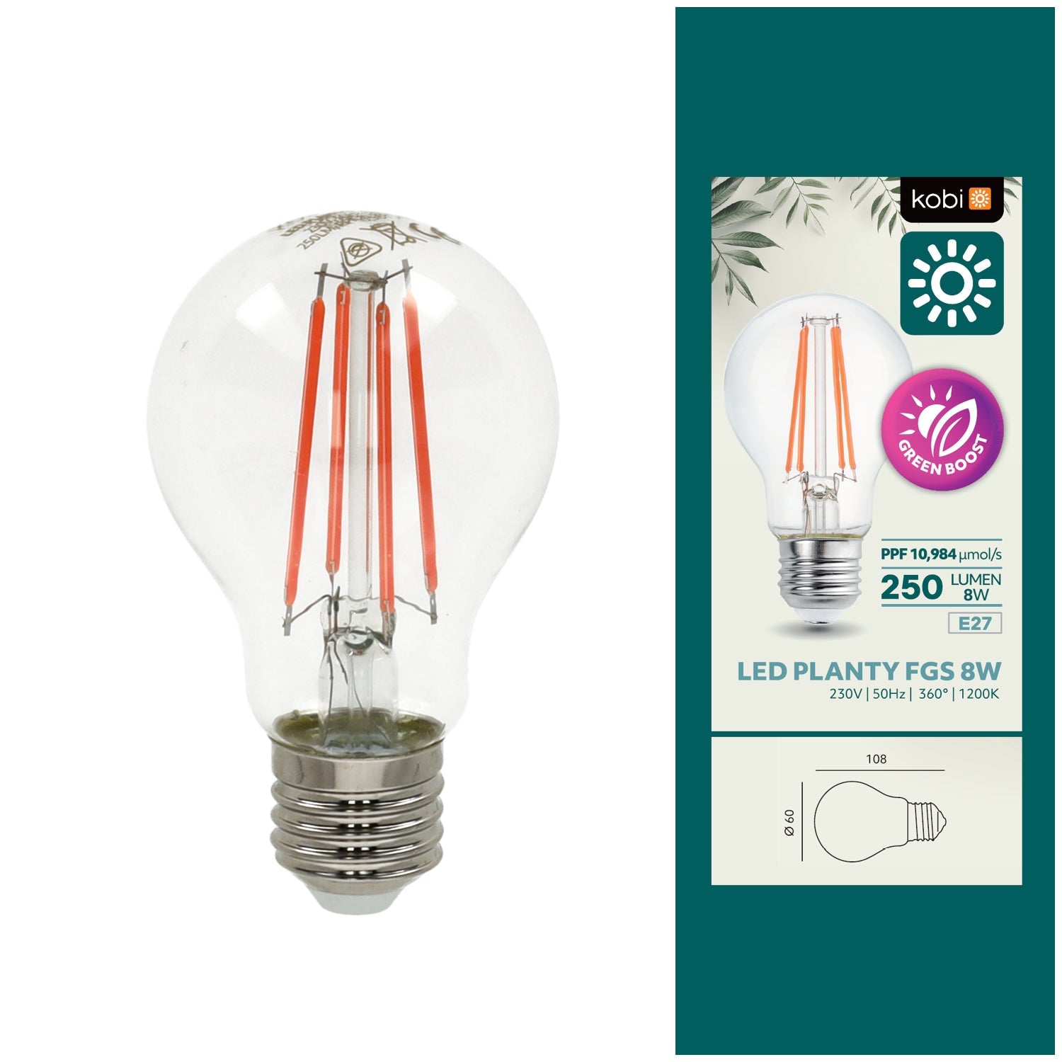 Żarówka LED E27 8W do Uprawy Roślin Lampa do Wzrostu 360 stopni - LAITICA