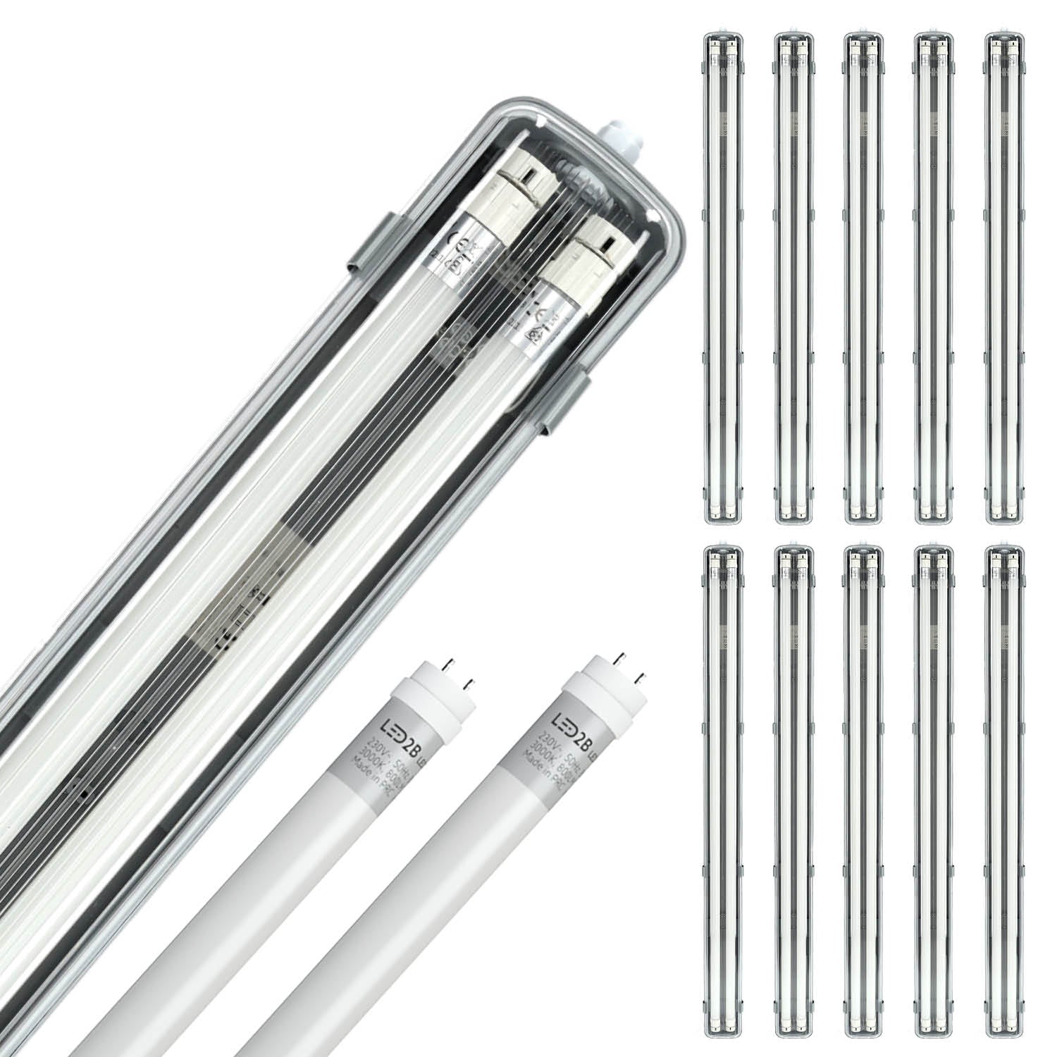 Zestaw 10x oprawa hermetyczna AQUA M 2x120 + 20x LED T8 18W neutralna biała - LAITICA
