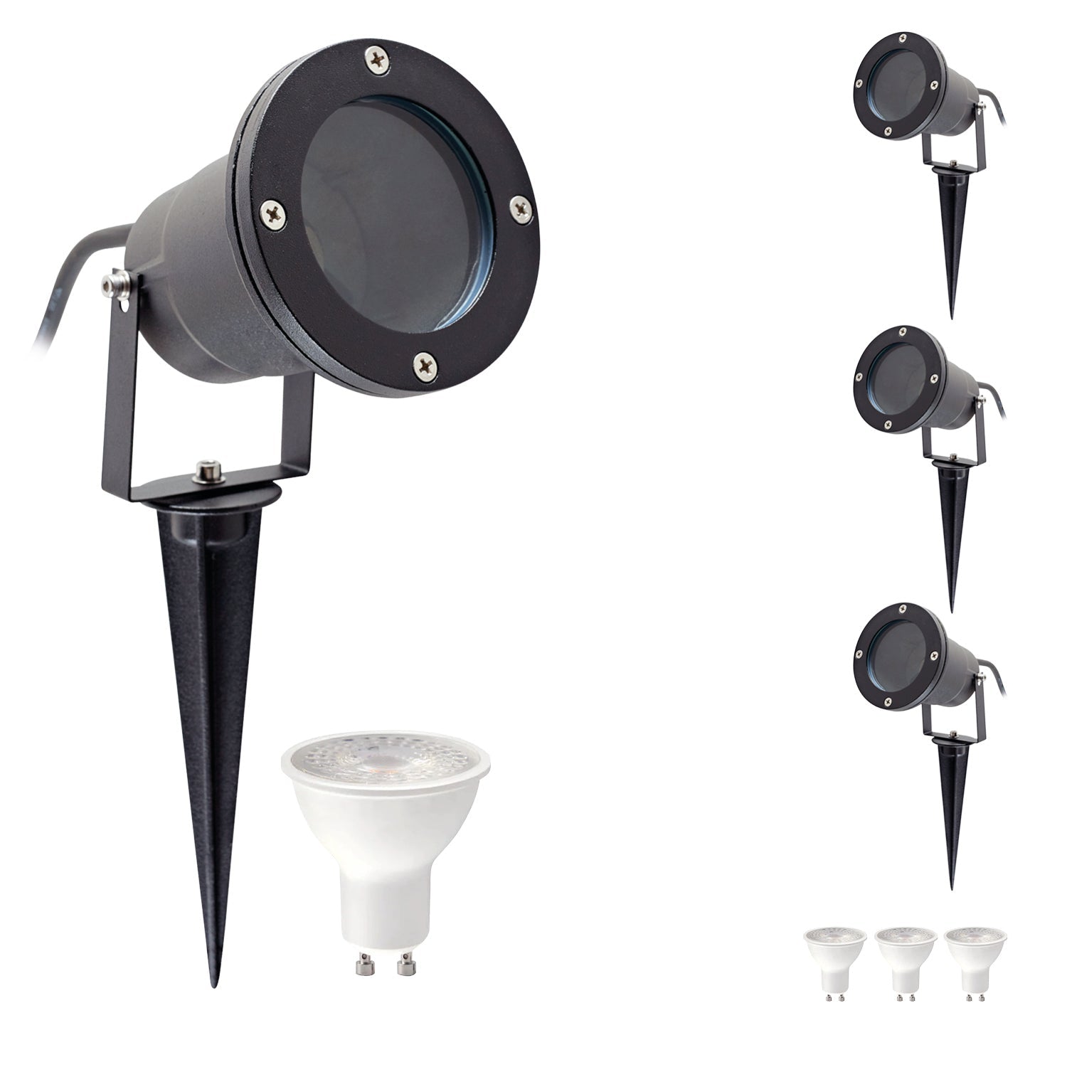 ZESTAW 3x Lampa ogrodowa PORTO + 3x żarówka GU10 3W premium CIEPŁOBIAŁA - LAITICA