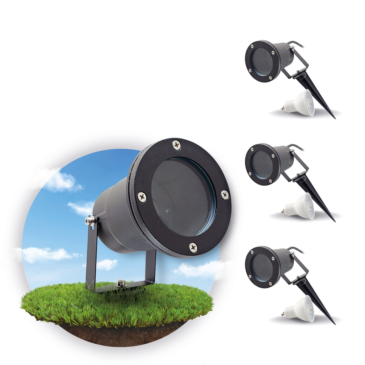 ZESTAW 3x Lampa ogrodowa PORTO + 3x żarówka GU10 3W premium ZIMNA - LAITICA