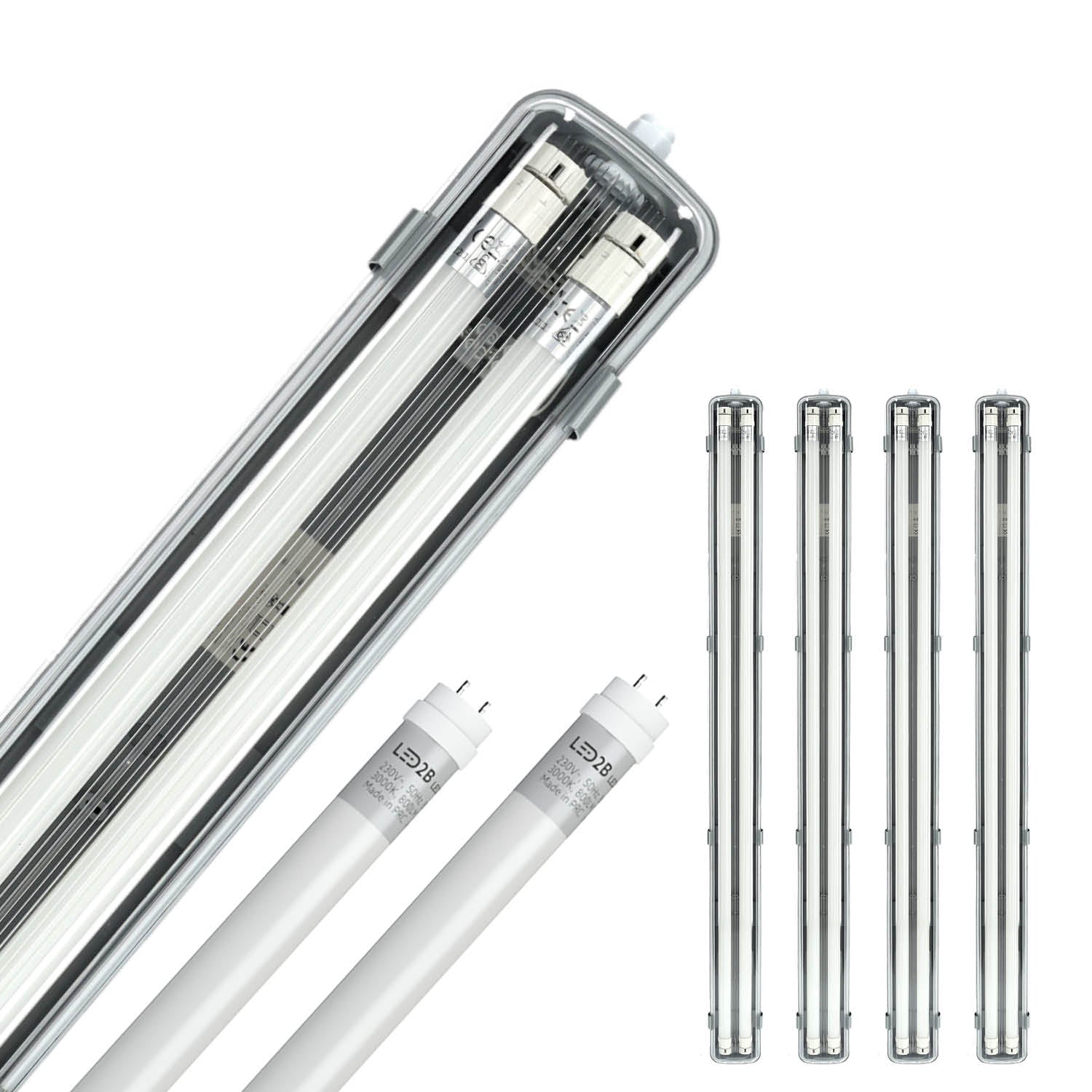 Zestaw 4x oprawa hermetyczna AQUA M 2x120 + 8x LED T8 18W neutralna biała - LAITICA