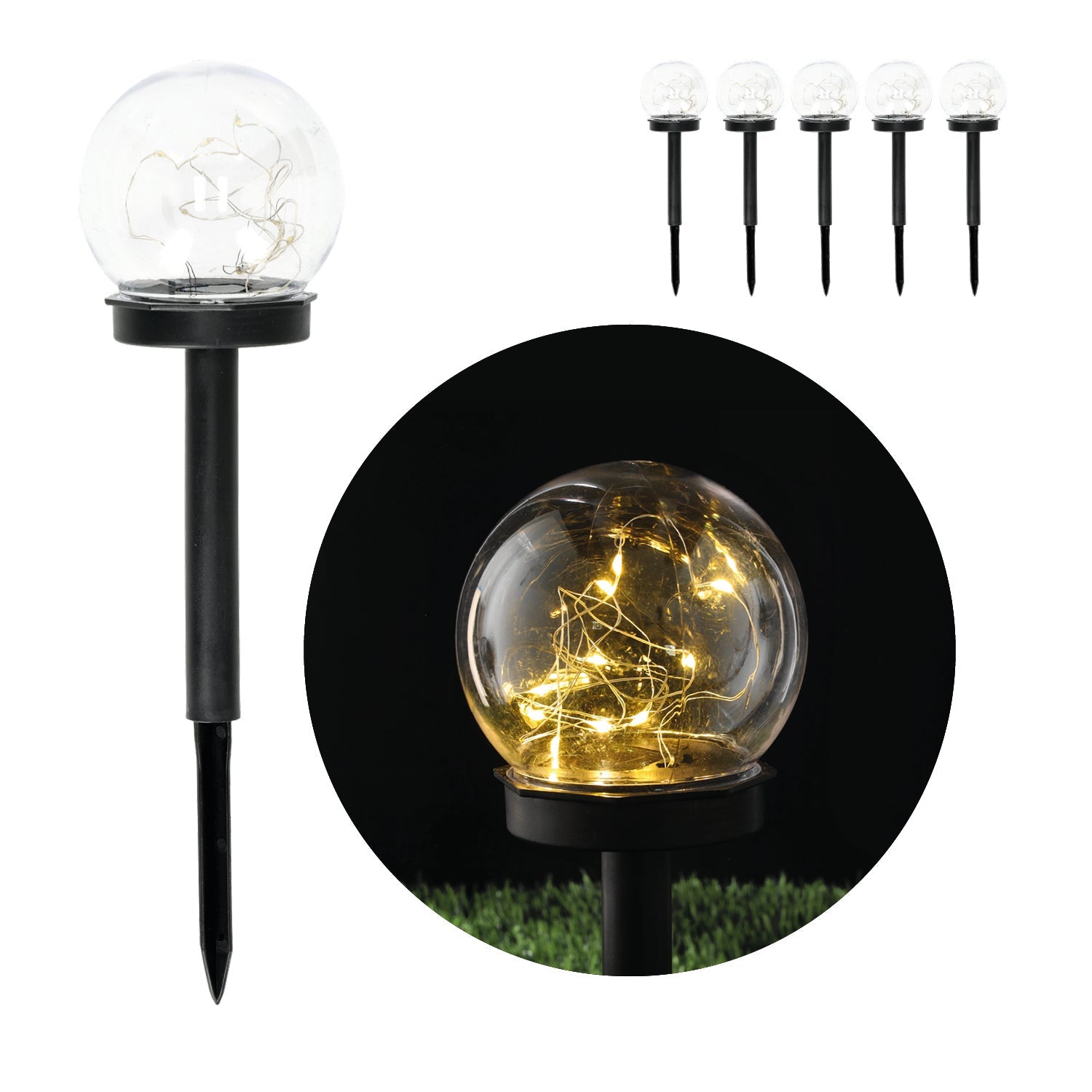 Zestaw 5 - PAK lampa solarna PALMA 0,12W barwa CIEPŁA 3000K wbijana LEDOWA - LAITICA