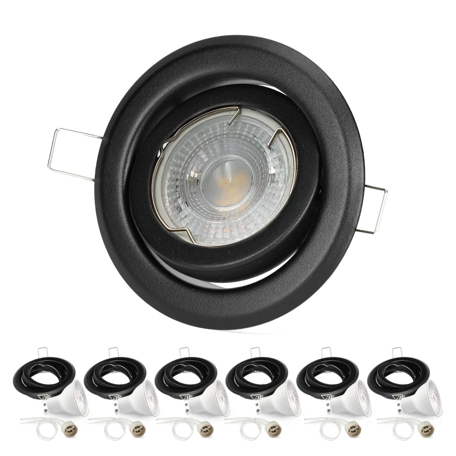Zestaw 6x oprawa halogenowa LUMO1 mat czarny + LED GU10 5W ciepłobiała PREMIUM - LAITICA
