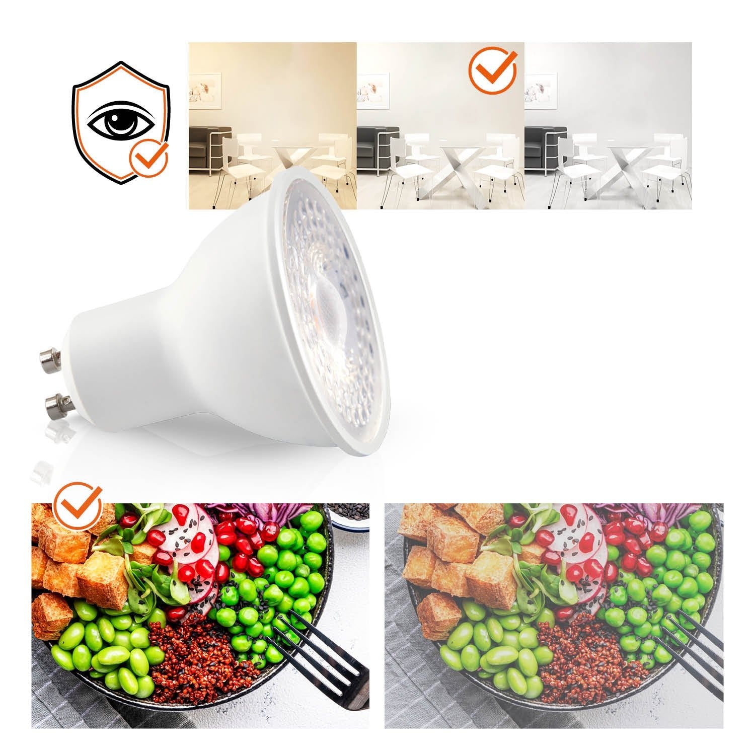 Zestaw 6x oprawa halogenowa LUMO1 mat czarny + LED GU10 5W neutralna biała PREMIUM - LAITICA