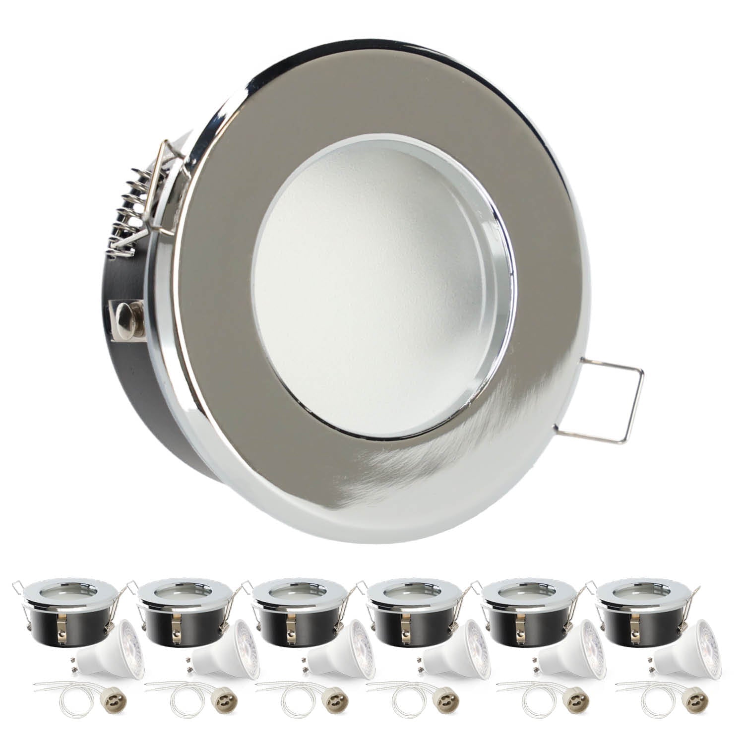 Zestaw 6x oprawa halogenowa LUMO11 chrom + LED GU10 5W ciepłobiała PREMIUM - LAITICA