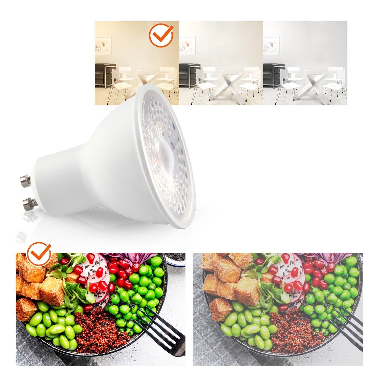 Zestaw 6x oprawa halogenowa przeźroczysta LUMO8N + LED GU10 5W premium ciepłobiała - LAITICA