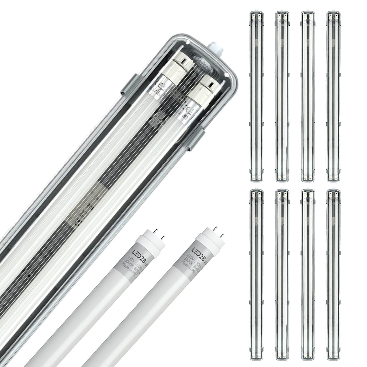 Zestaw 8x oprawa hermetyczna AQUA M 2x120 + 16x LED T8 18W neutralna biała - LAITICA