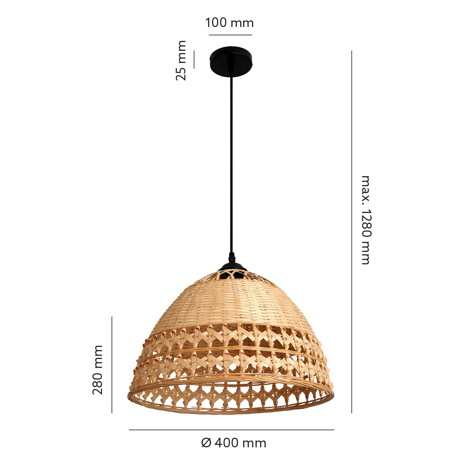 Zestaw Bambusowa Lampa Wisząca Pleciona Boho + Żarówka 7W E27 Barwa Ciepła - LAITICA