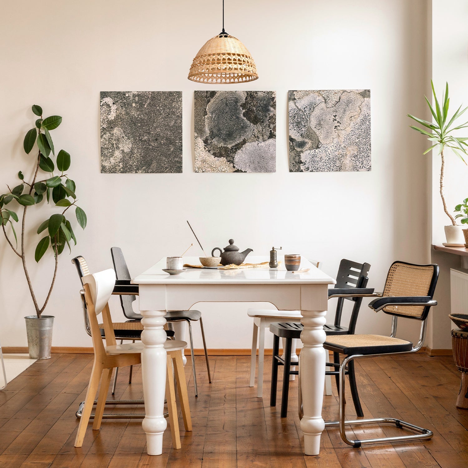 Zestaw Bambusowa Lampa Wisząca Pleciona Boho + Żarówka 7W E27 Barwa Ciepła - LAITICA