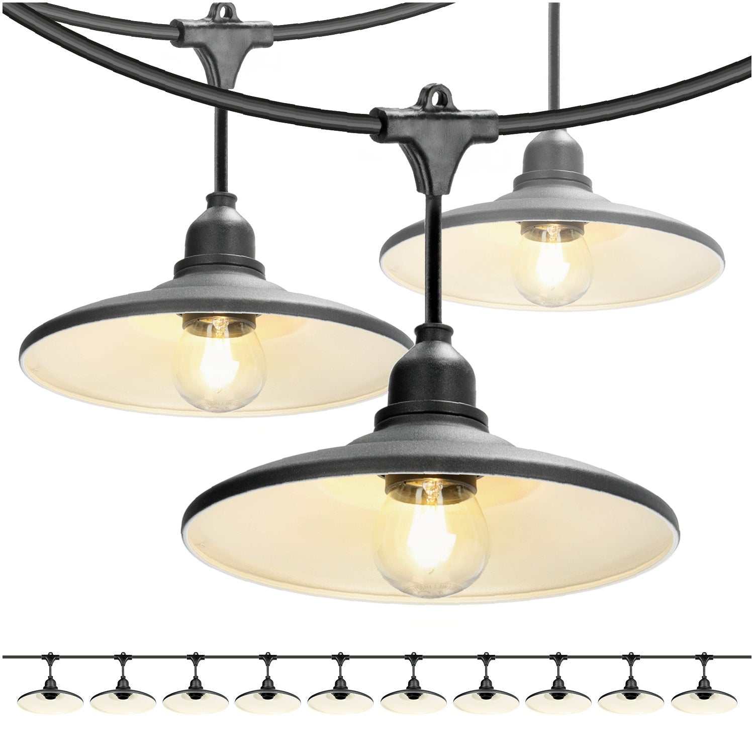 ZESTAW CRETE 2x Girlanda ogrodowa 5m + kabel 10m + 10x klosz czarny M2 - LAITICA