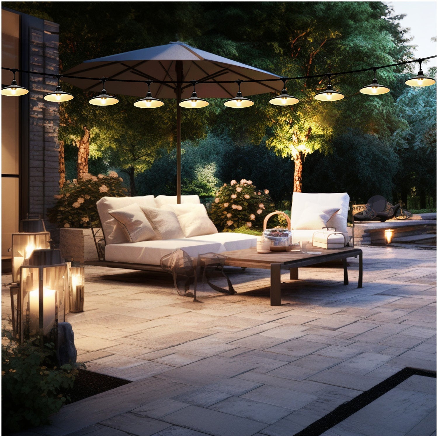 ZESTAW CRETE 2x Girlanda ogrodowa 5m + kabel 10m + 10x klosz czarny M2 - LAITICA