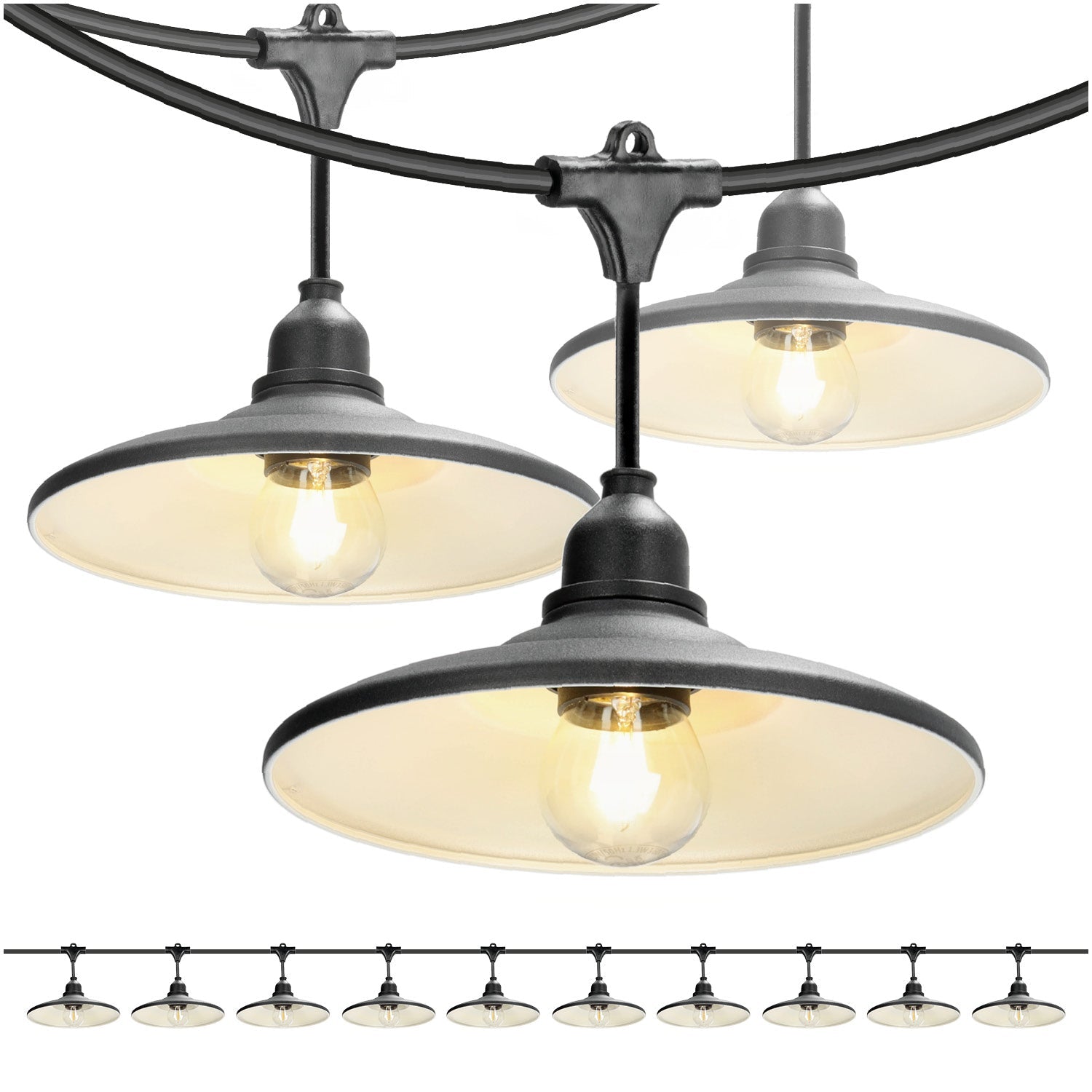 ZESTAW CRETE 2x Girlanda ogrodowa 5m + kabel 10m + 10x klosz czarny M2 +LED - LAITICA