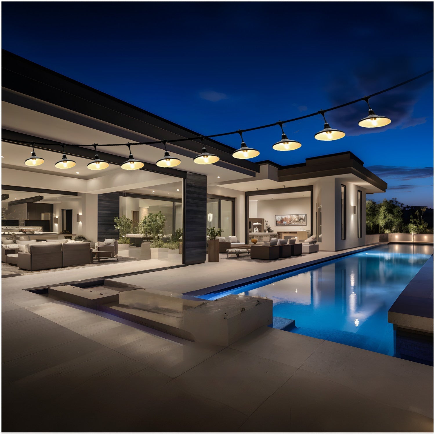 ZESTAW CRETE 2x Girlanda ogrodowa 5m + kabel 10m + 10x klosz czarny M2 +LED - LAITICA