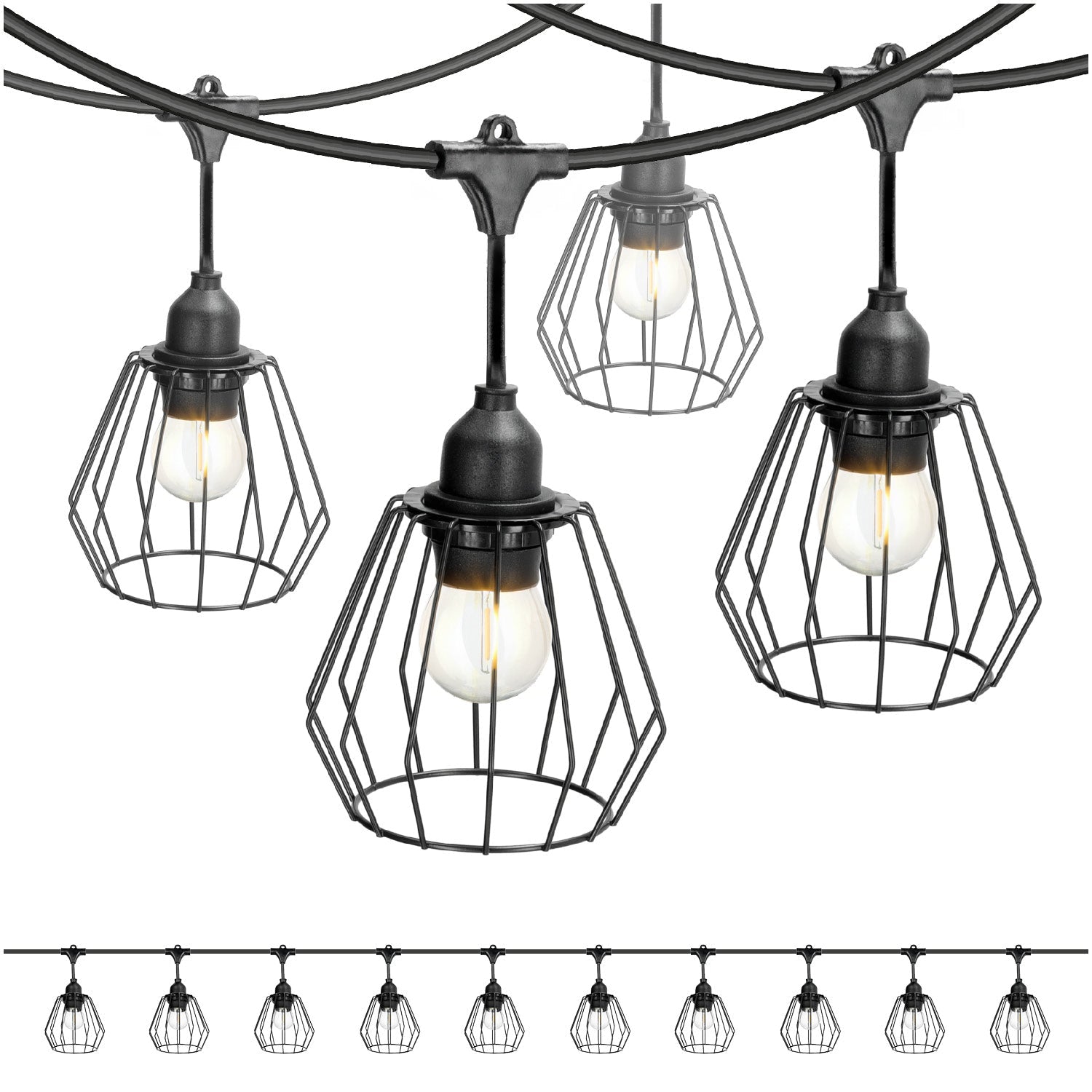 ZESTAW CRETE Girlanda ogrodowa 10m + kabel 10m + 10x klosz czarny D1 +LED - LAITICA