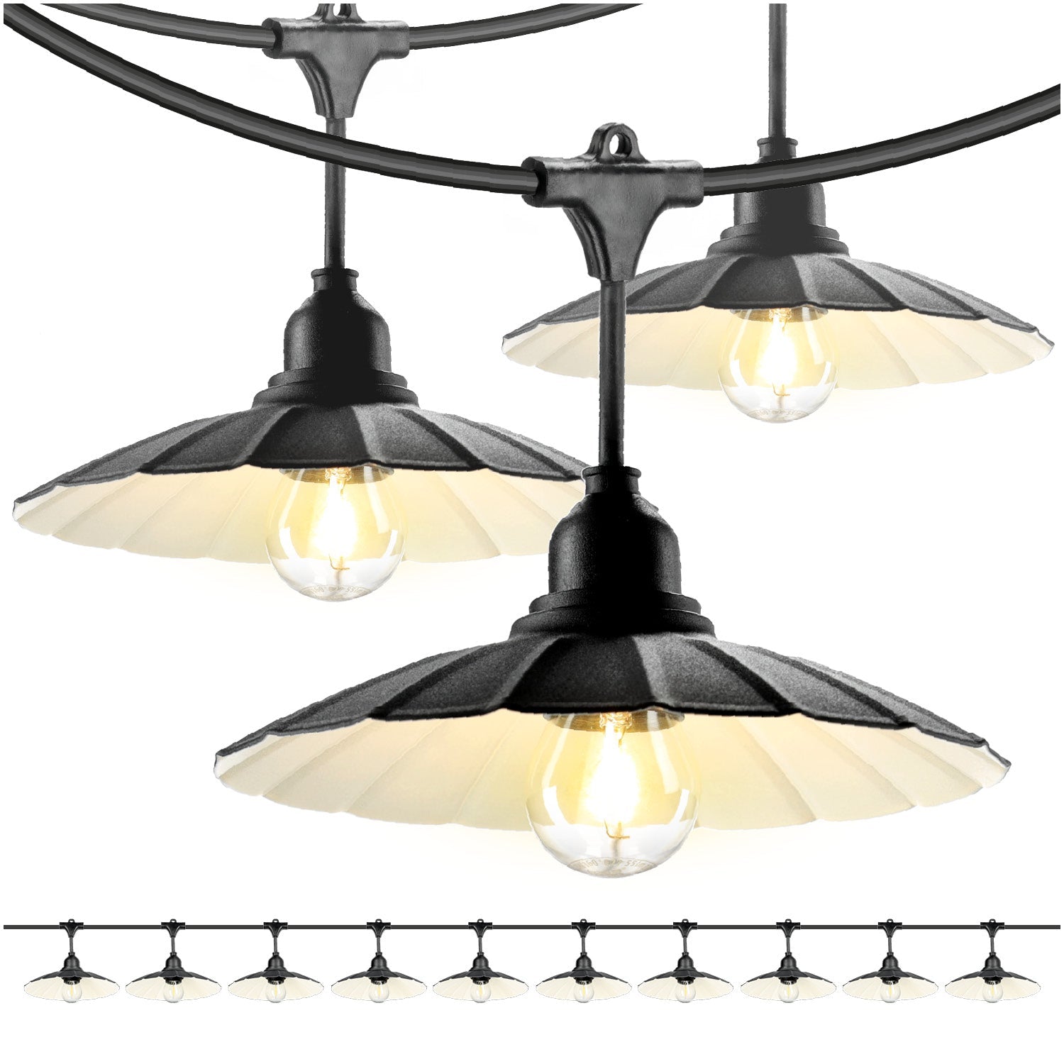 ZESTAW CRETE Girlanda ogrodowa 10m + kabel 10m + 10x klosz czarny M1 +LED - LAITICA