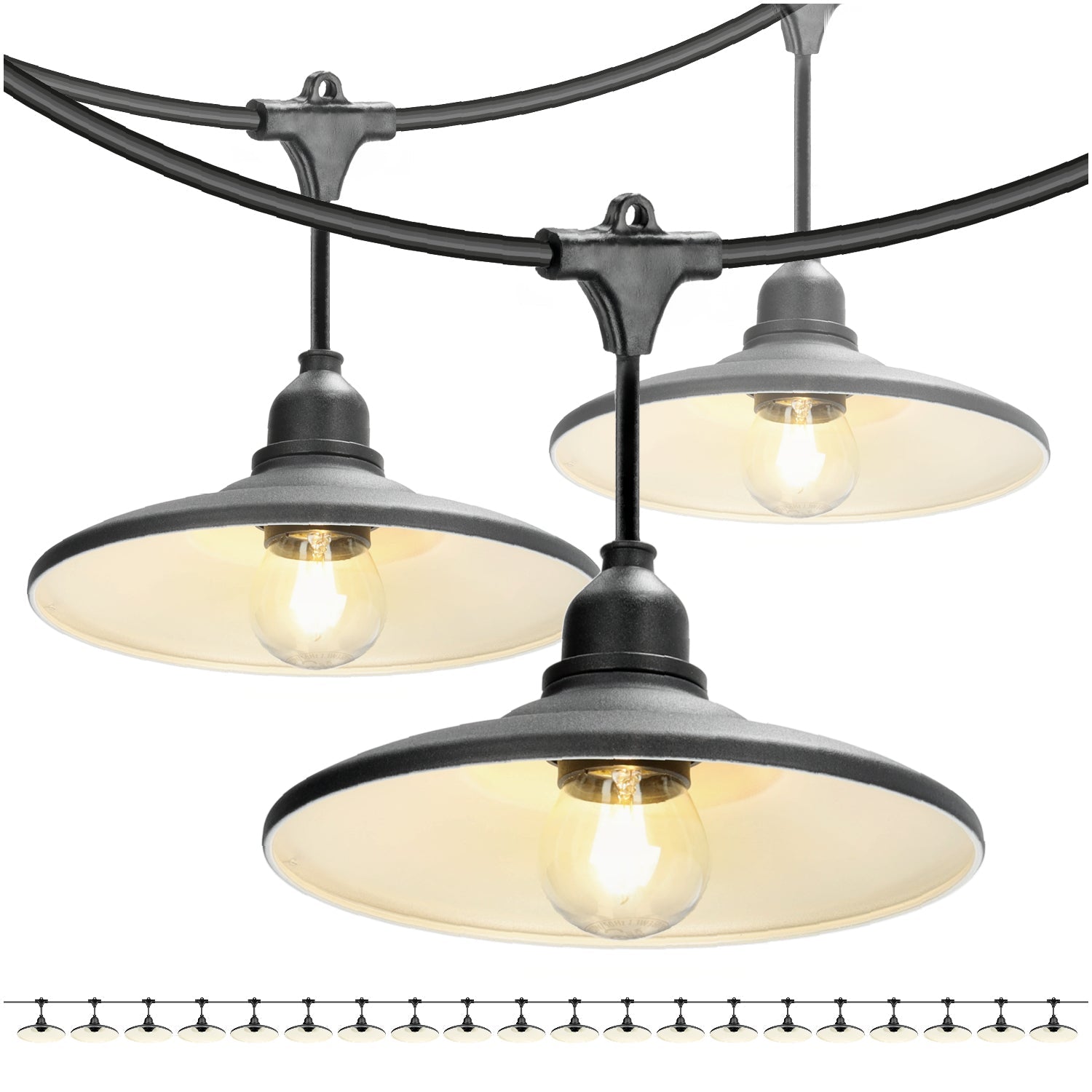 ZESTAW CRETE Girlanda ogrodowa 20m + kabel 5m + 20x klosz czarny M2 - LAITICA