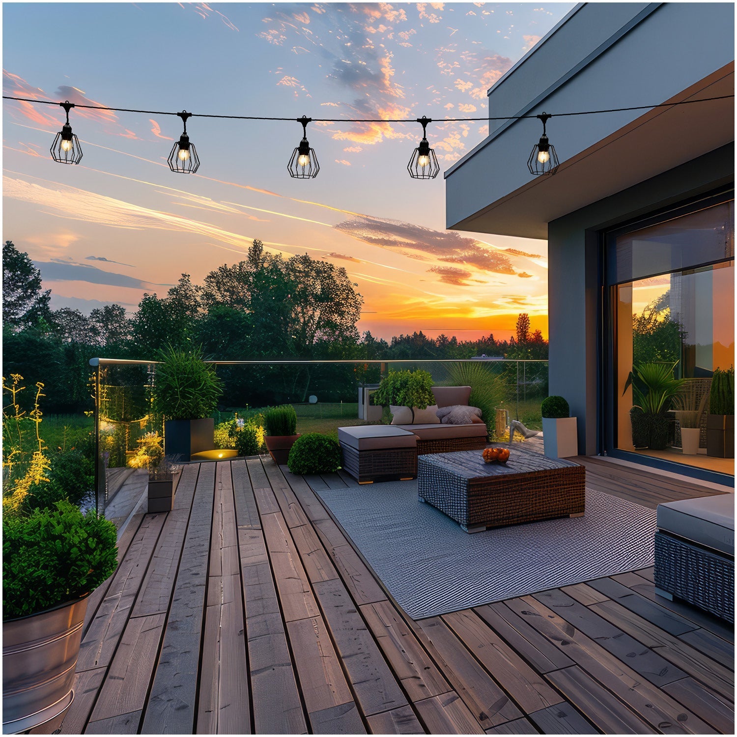 ZESTAW CRETE Girlanda ogrodowa 5m + kabel 10m + 5x klosz czarny D1 - LAITICA