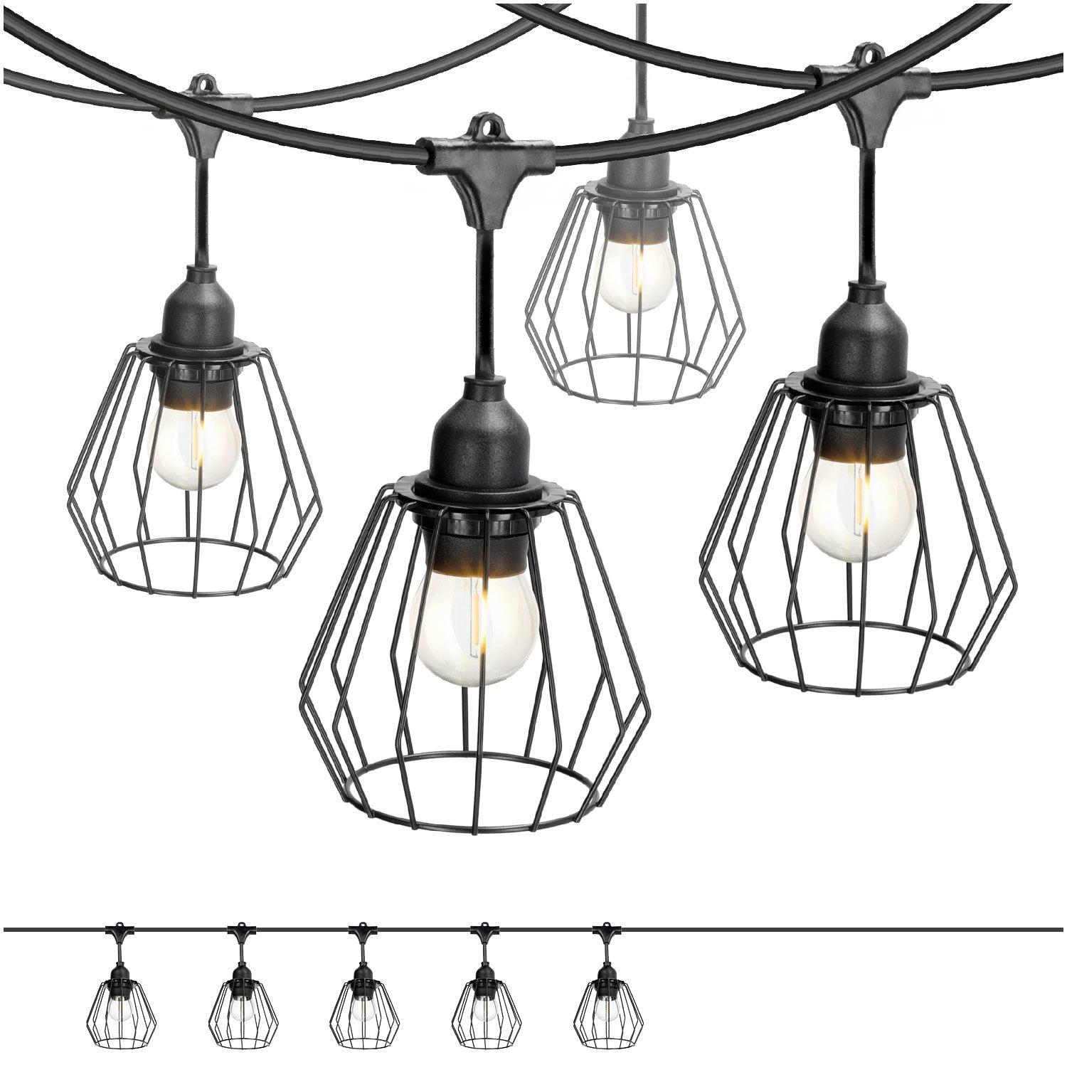 ZESTAW CRETE Girlanda ogrodowa 5m + kabel 10m + 5x klosz czarny D1 + żarówki - LAITICA