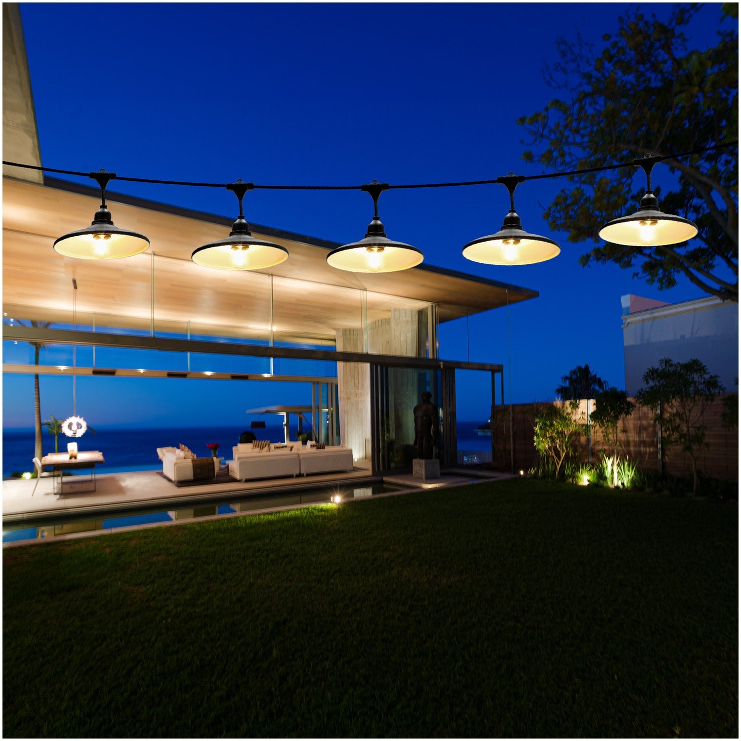 ZESTAW CRETE Girlanda ogrodowa 5m + kabel 10m + 5x klosz czarny M2 - LAITICA