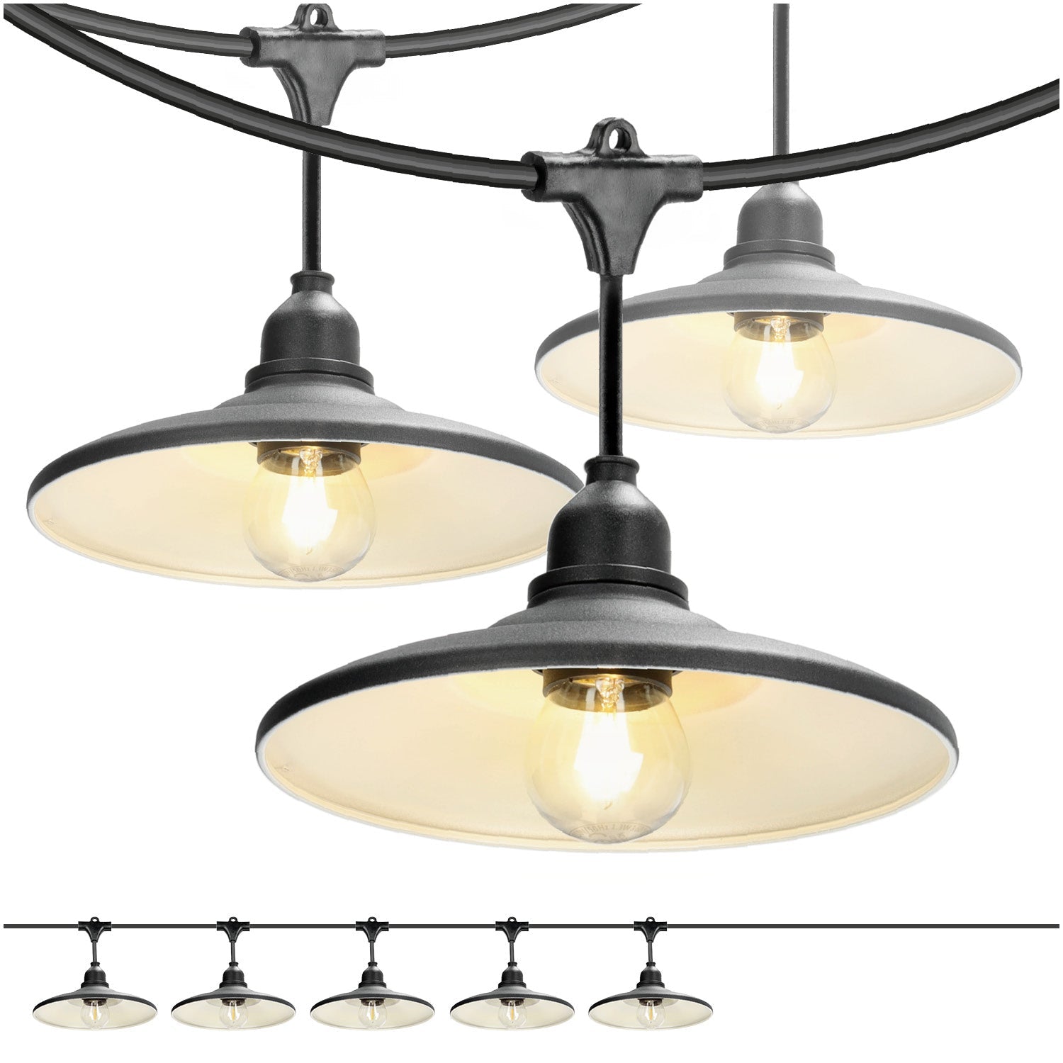 ZESTAW CRETE Girlanda ogrodowa 5m + kabel 10m + 5x klosz czarny M2 + żarówki - LAITICA