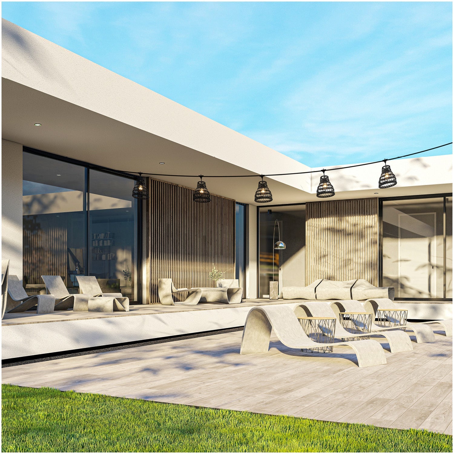 ZESTAW CRETE Girlanda ogrodowa 5m + kabel 10m + 5x klosz czarny R2 +żarówki - LAITICA