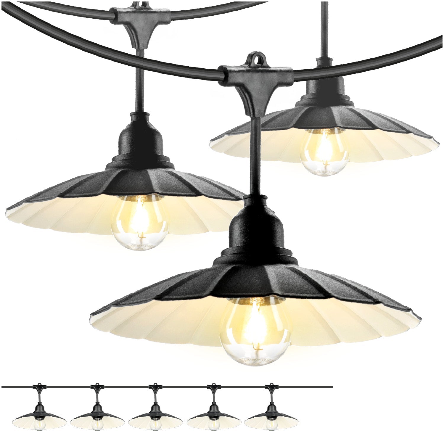 ZESTAW CRETE Girlanda ogrodowa 5m + kabel 5m + 5x klosz czarny M1 + żarówki - LAITICA