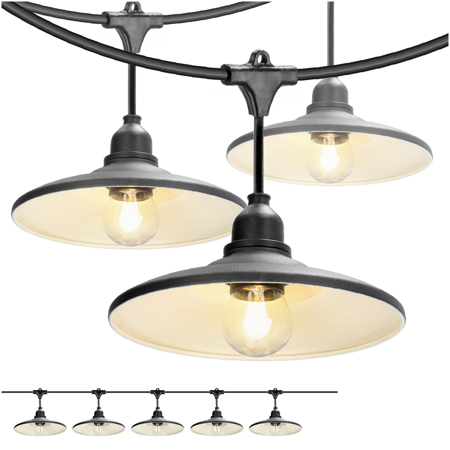 ZESTAW CRETE Girlanda ogrodowa 5m + kabel 5m + 5x klosz czarny M2 + żarówki - LAITICA