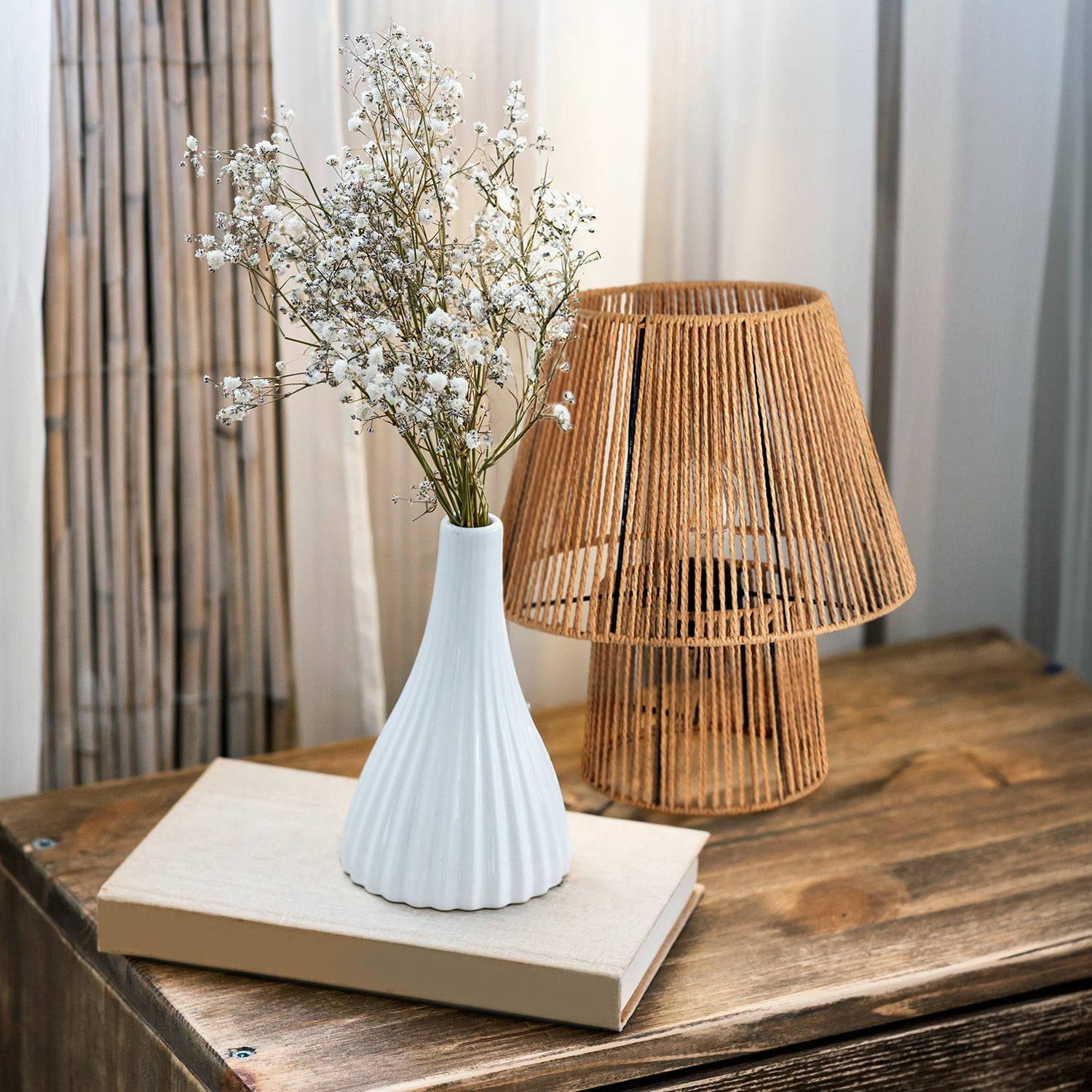 Zestaw Lampa Boho Stołowa Sznur i Metal Nocna + Żarówka 7W E27 Barwa Ciepła - LAITICA