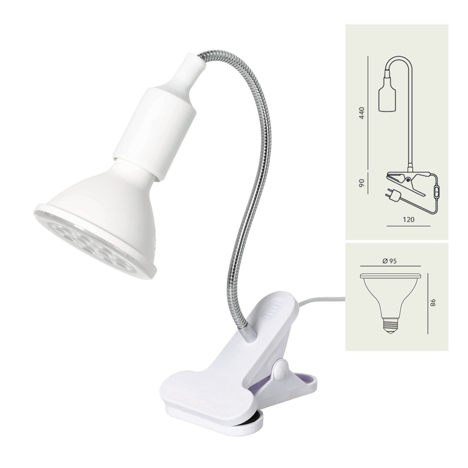 Zestaw Lampa na Klips + Żarówka Do Uprawy Wzrostu Roślin LED 9W Biały - LAITICA