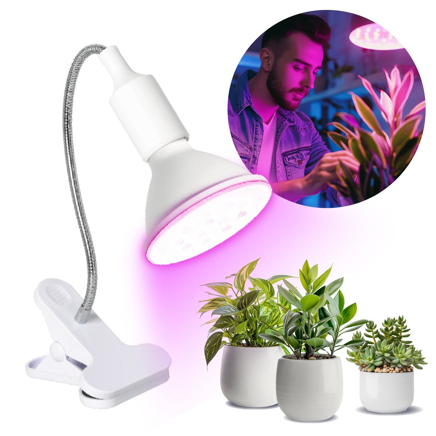 Zestaw Lampa na Klips + Żarówka Do Uprawy Wzrostu Roślin LED 9W Biały - LAITICA