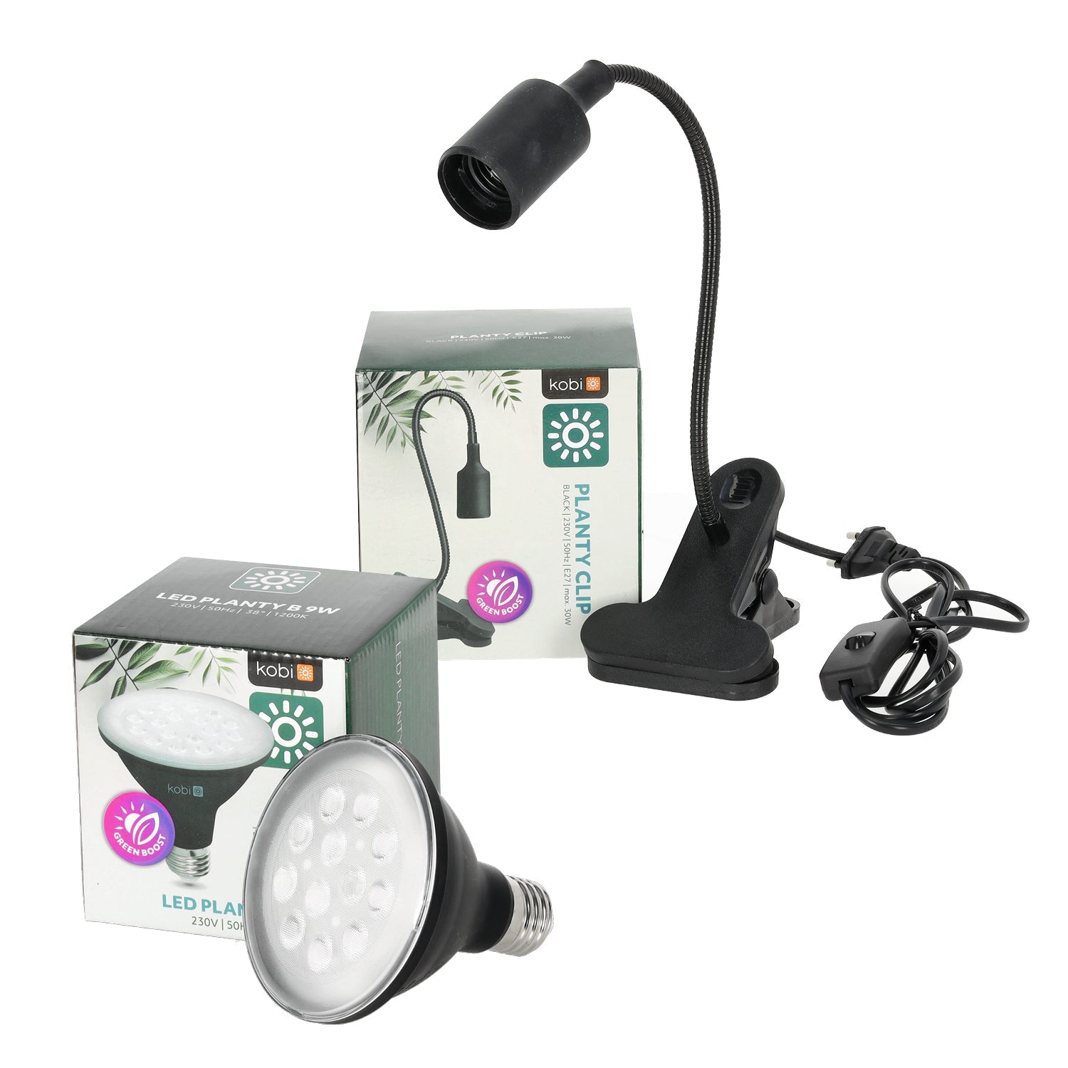 Zestaw Lampa na Klips + Żarówka Do Uprawy Wzrostu Roślin LED 9W Czarny - LAITICA