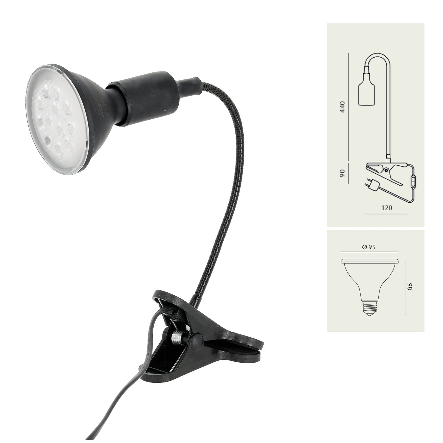 Zestaw Lampa na Klips + Żarówka Do Uprawy Wzrostu Roślin LED 9W Czarny - LAITICA