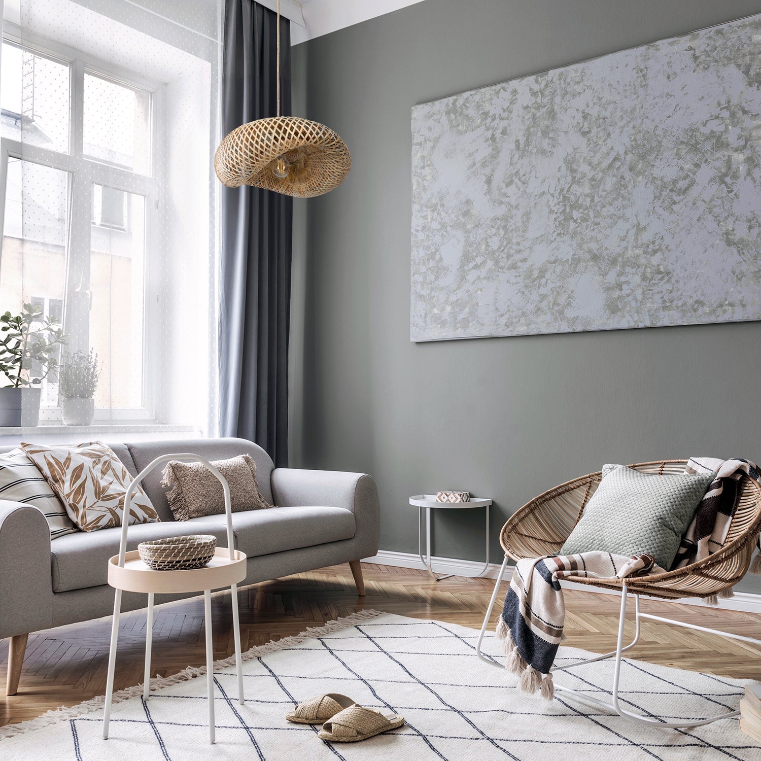 Zestaw Lampa Wisząca Boho BAMBUSOWA Naturalna + Żarówka 7W E27 Barwa Ciepła - LAITICA