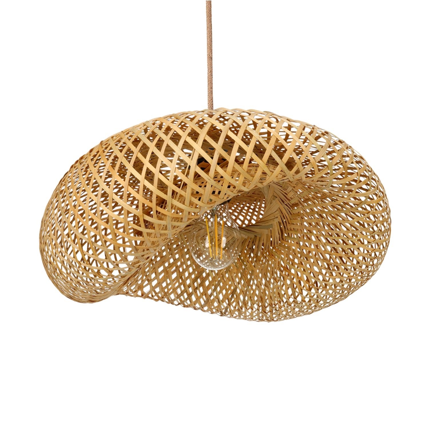 Zestaw Lampa Wisząca Boho BAMBUSOWA Naturalna + Żarówka 7W E27 Barwa Ciepła - LAITICA
