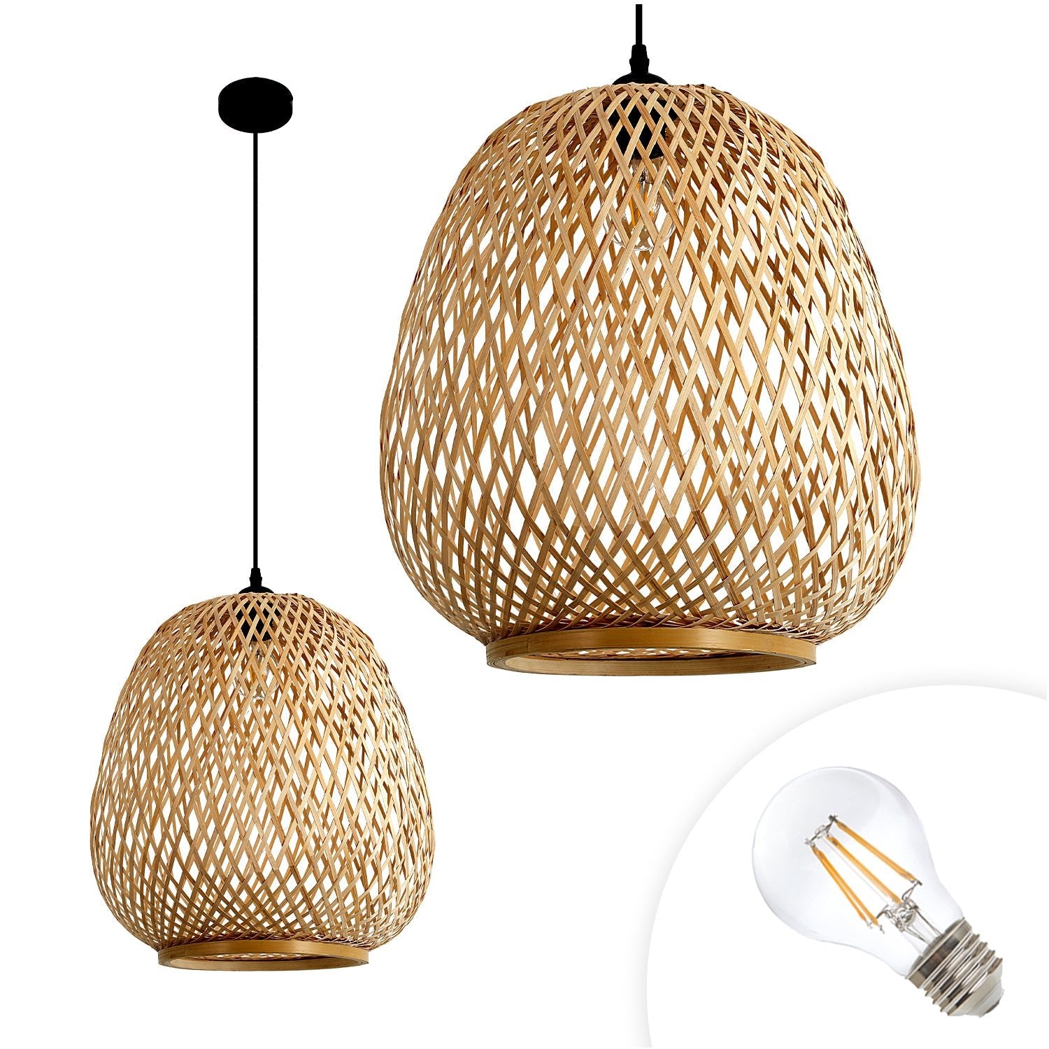 Zestaw Lampa Wisząca BOHO z Bambusa Sufitowa + Żarówka 7W E27 Barwa Ciepła - LAITICA